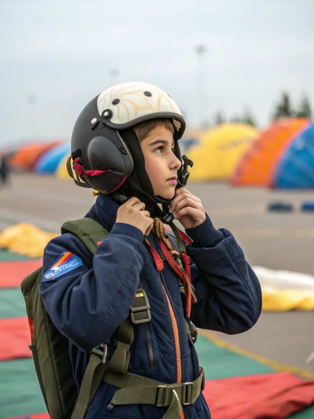 A close-up shot of a student pilot in the cockpit of an ultralight aircraft, smiling and looking confident, with the instructor beside them, both wearing headsets, during a pre-flight check at ULM CLUB MONTMORELIEN.