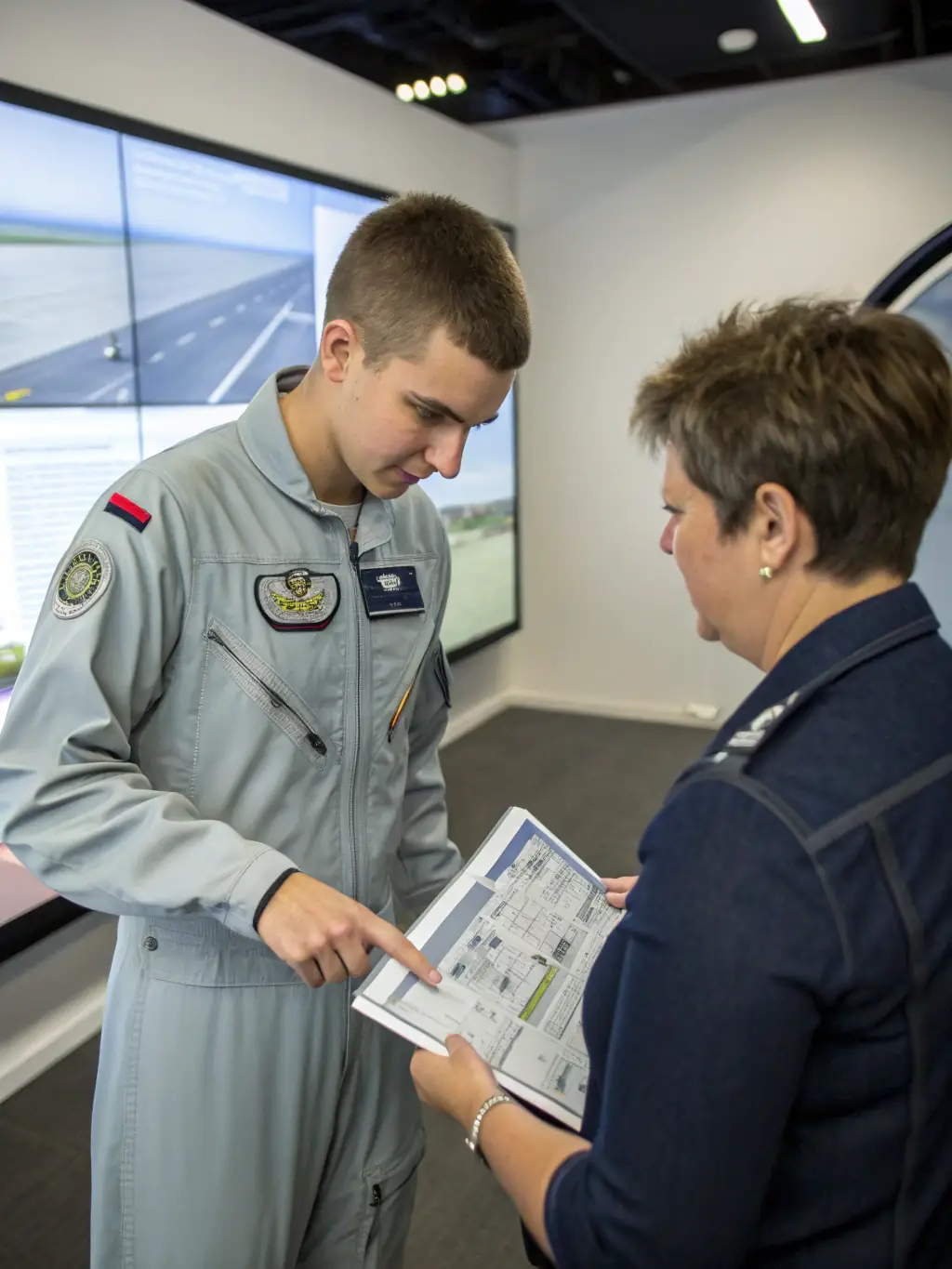A focused image of a student pilot in the cockpit of an ultralight aircraft, carefully following instructions from a certified flight instructor, highlighting the structured learning environment.